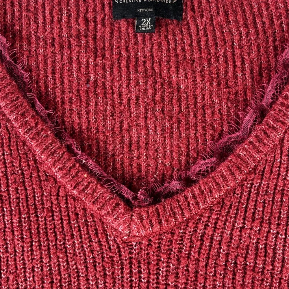 Absolutely Creative Worldwide Sweater Womens 2X Burgundy Excellent V-Neck Ribbed